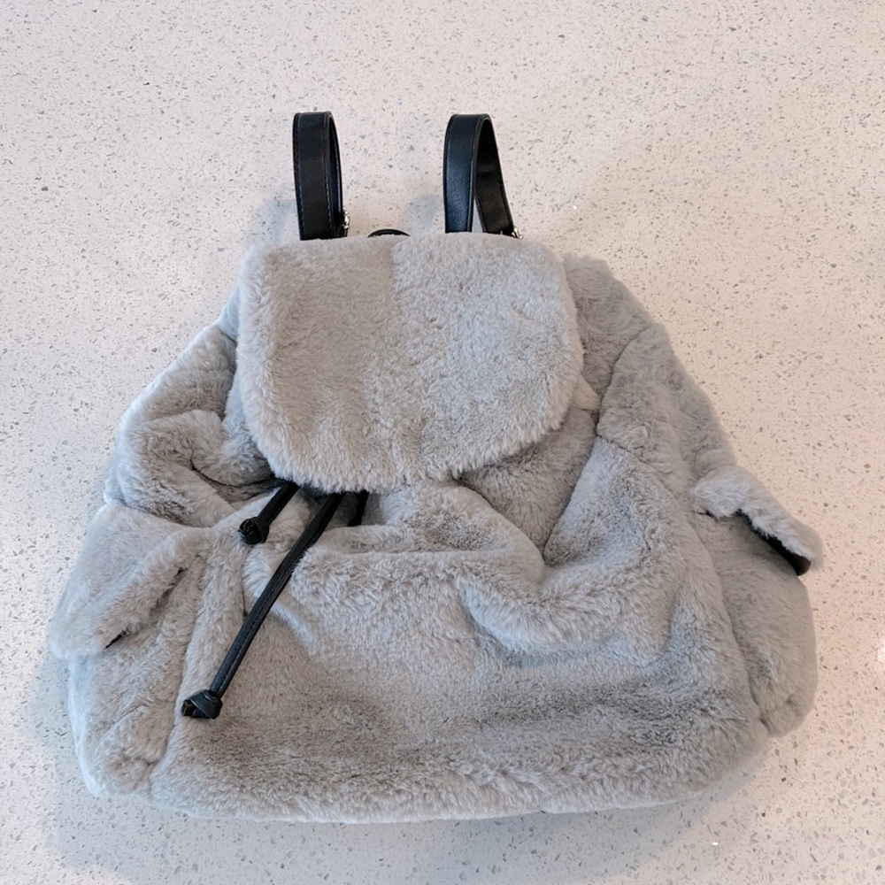 NWOT Faux Fur Grey Backpack